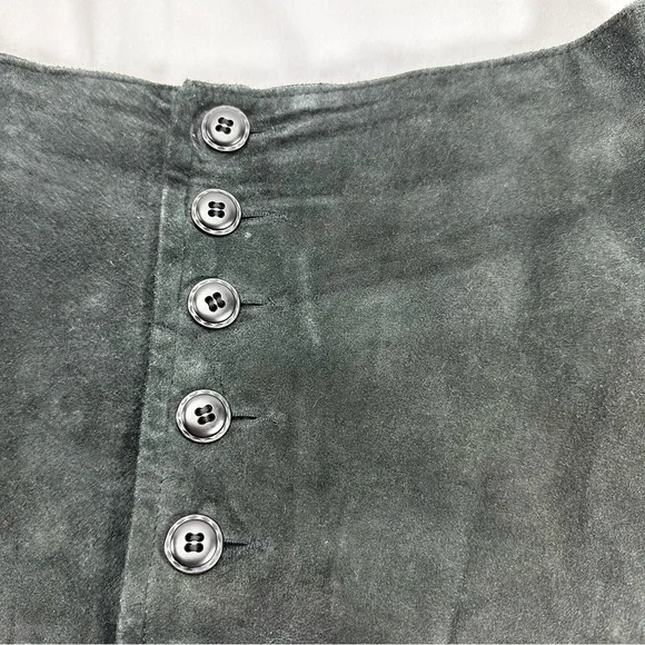 Express Leather Mini Skirt A-Line Button Fly Mid Rise Lined Black Biker Gothic - Picture 4 of 9